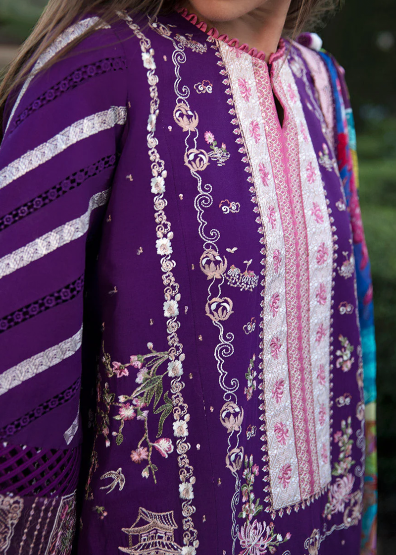 Republic Womens Wear Luxury Lawn | Purple | Unstitched | Party wear | Printed silk dupatta | D2-B