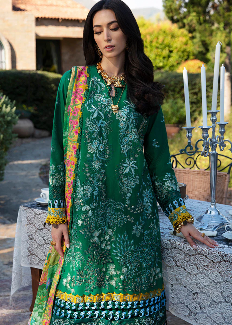 Republic Womens Wear Luxury Lawn | Green | Unstitched | Party wear | Printed silk dupatta | D3-B