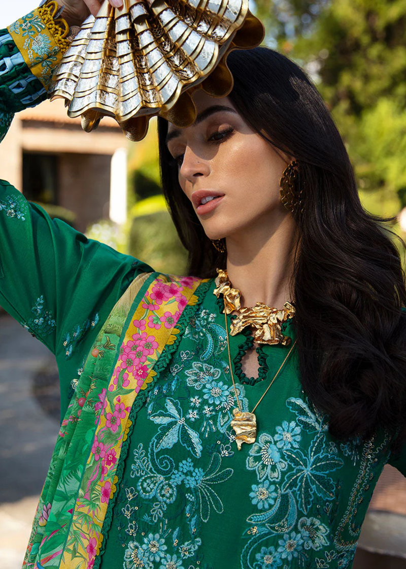 Republic Womens Wear Luxury Lawn | Green | Unstitched | Party wear | Printed silk dupatta | D3-B