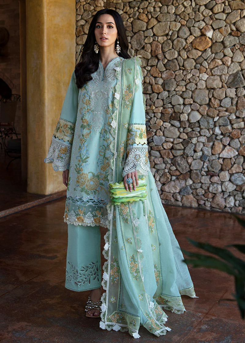 Republic Womens Wear Luxury Lawn | Sea Green | Unstitched | Party wear | Printed silk dupatta | D6-B