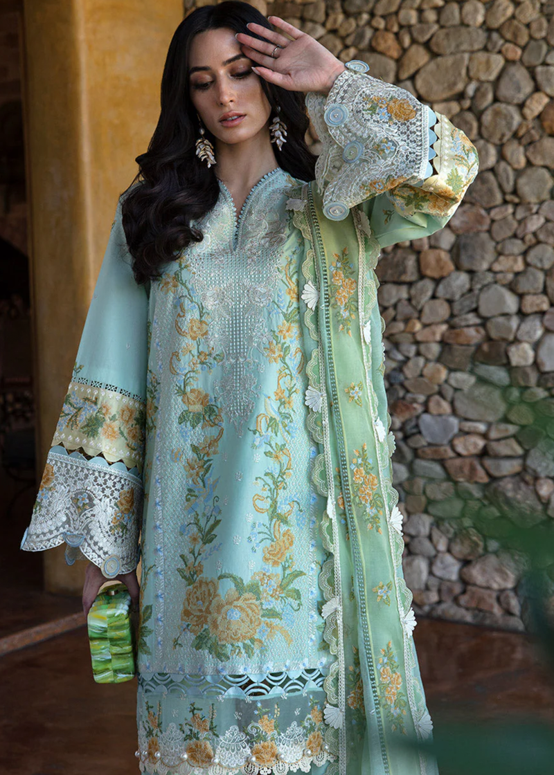 Republic Womens Wear Luxury Lawn | Sea Green | Unstitched | Party wear | Printed silk dupatta | D6-B