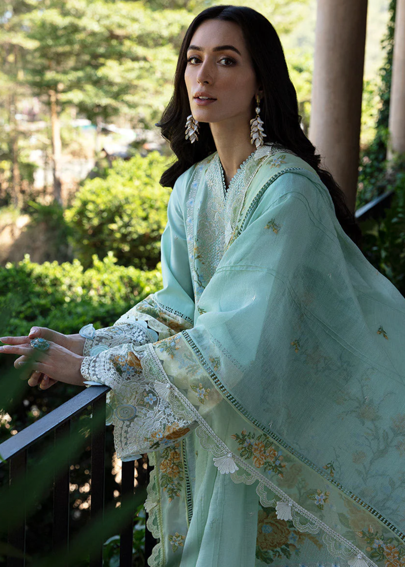 Republic Womens Wear Luxury Lawn | Sea Green | Unstitched | Party wear | Printed silk dupatta | D6-B