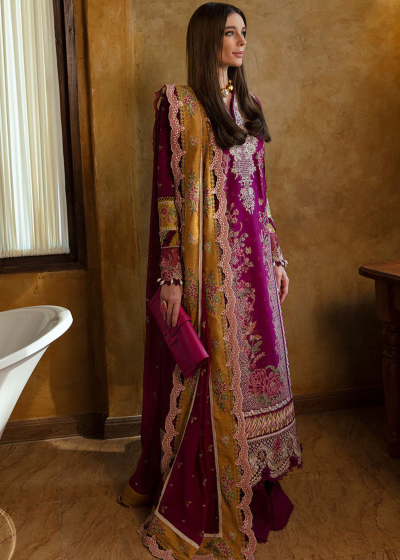 Republic Womens Wear Luxury Lawn | Burgundy | Unstitched | Party wear | Printed silk dupatta | D6-A