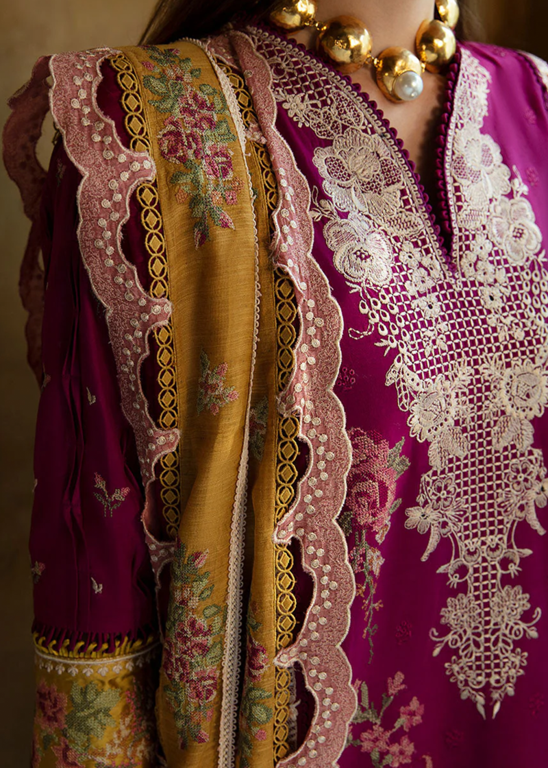 Republic Womens Wear Luxury Lawn | Burgundy | Unstitched | Party wear | Printed silk dupatta | D6-A