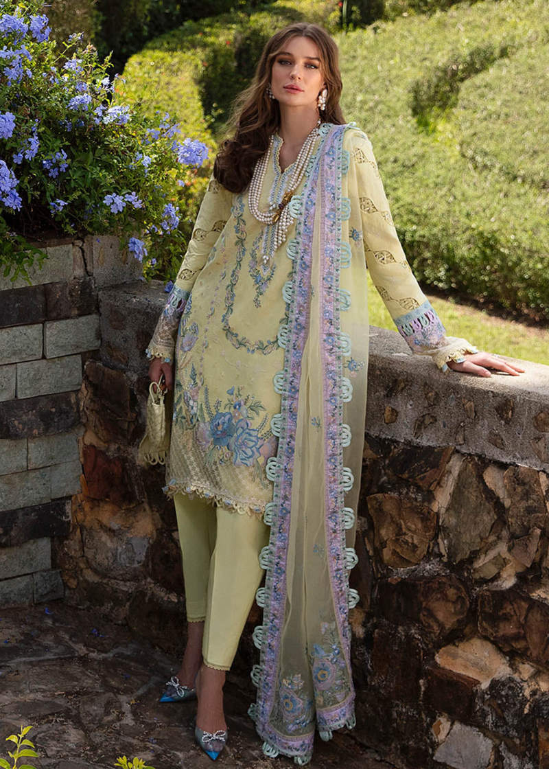 Republic Womens Wear Luxury Lawn | Yellow | Unstitched | Party wear | Printed silk dupatta | D7-B