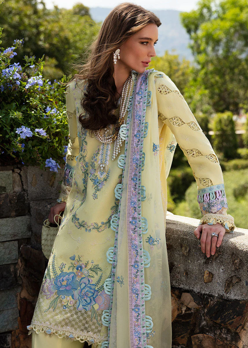 Republic Womens Wear Luxury Lawn | Yellow | Unstitched | Party wear | Printed silk dupatta | D7-B