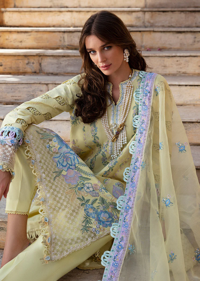 Republic Womens Wear Luxury Lawn | Yellow | Unstitched | Party wear | Printed silk dupatta | D7-B