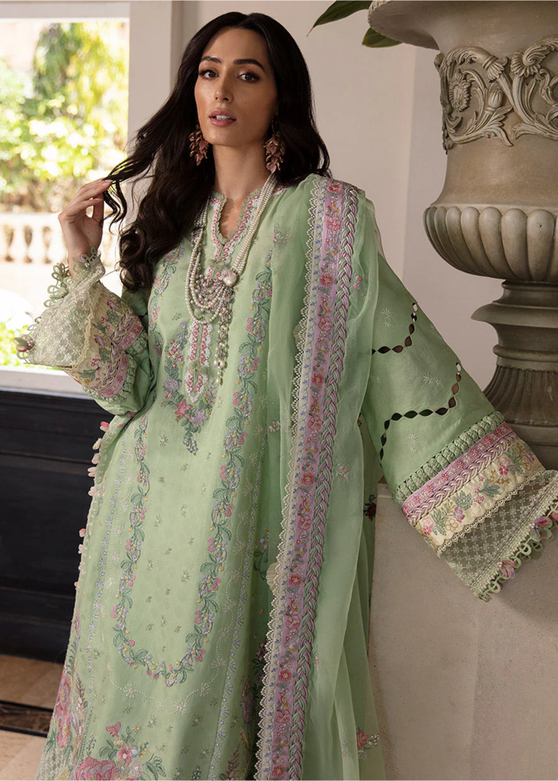 Republic Womens Wear Luxury Lawn | Sea Green | Unstitched | Party wear | Printed silk dupatta | D7-A