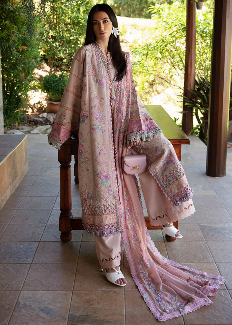 Republic Womens Wear Luxury Lawn | Peach | Unstitched | Party wear | Printed silk dupatta | D8-B