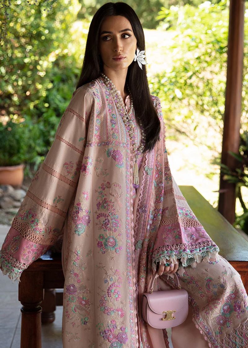 Republic Womens Wear Luxury Lawn | Peach | Unstitched | Party wear | Printed silk dupatta | D8-B