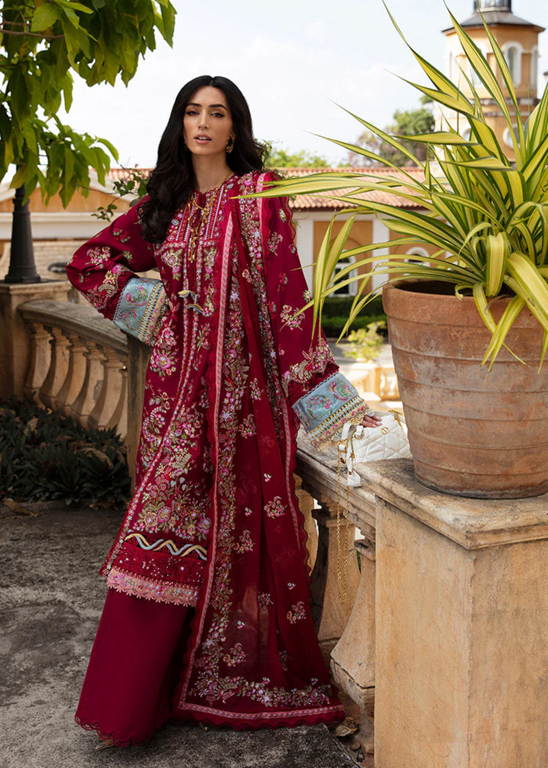 Republic Womens Wear Luxury Lawn | Maroon | Unstitched | Party wear | Printed silk dupatta | D8-A