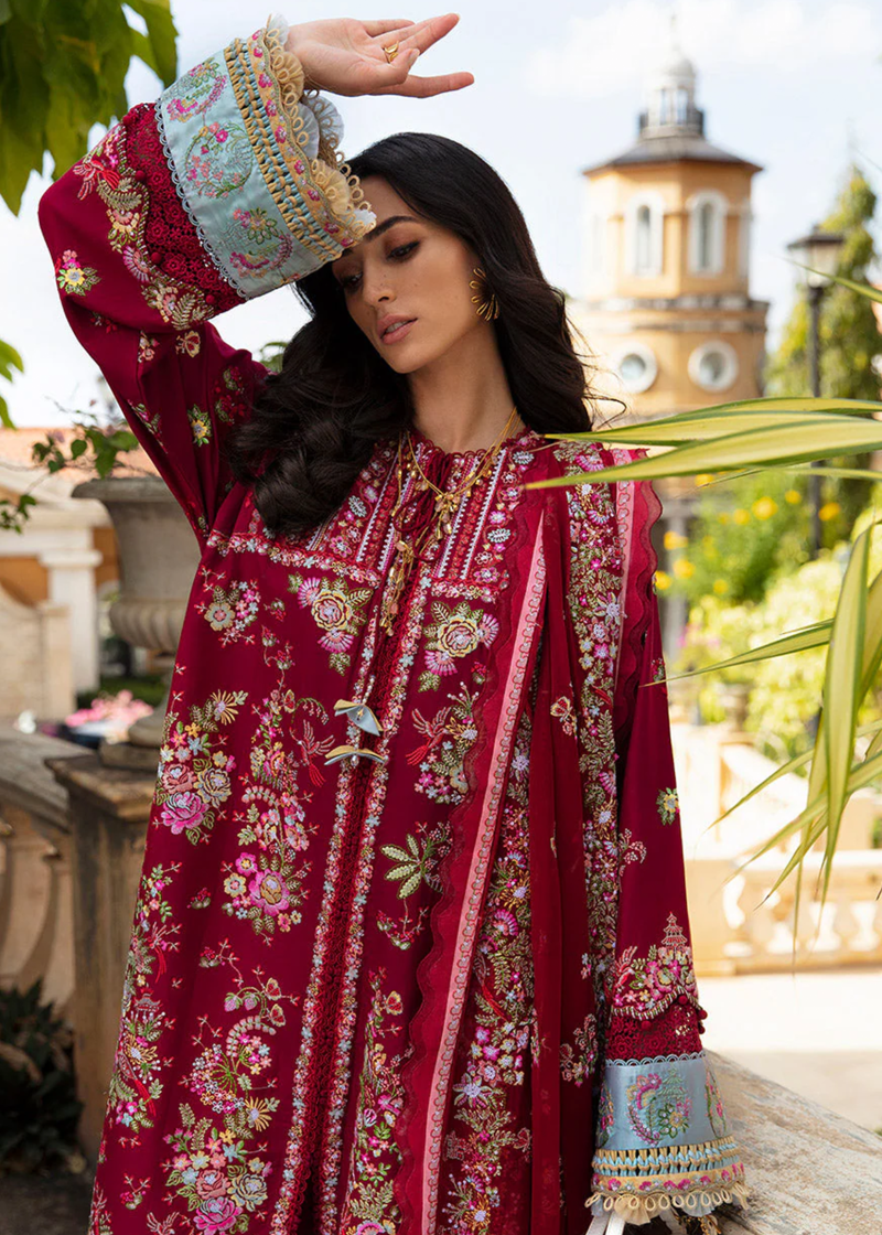 Republic Womens Wear Luxury Lawn | Maroon | Unstitched | Party wear | Printed silk dupatta | D8-A