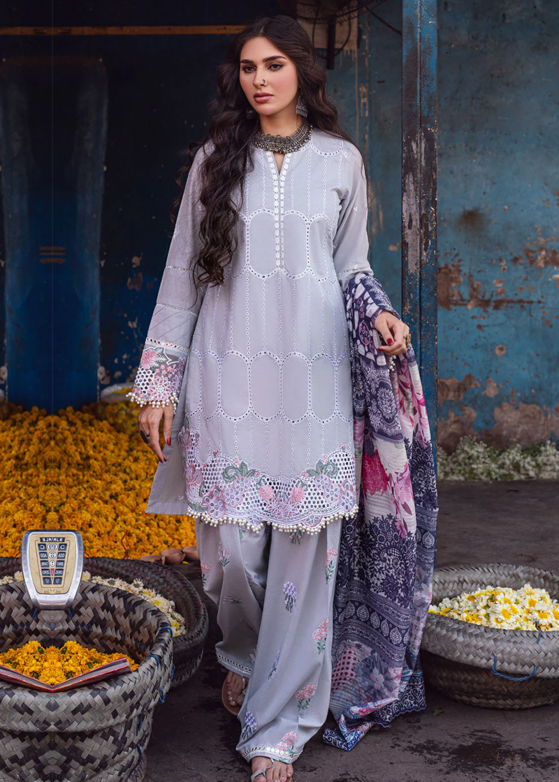 Sahane Sahakari Luxury Lawn | Sky Blue | Unstitched | Party wear | Cotton Net Dupatta | CT10007 Dastaan