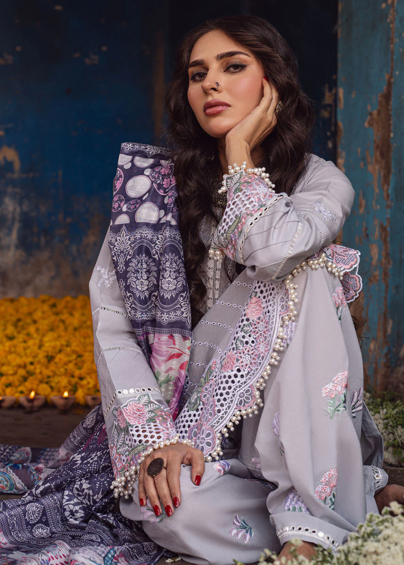 Sahane Sahakari Luxury Lawn | Sky Blue | Unstitched | Party wear | Cotton Net Dupatta | CT10007 Dastaan