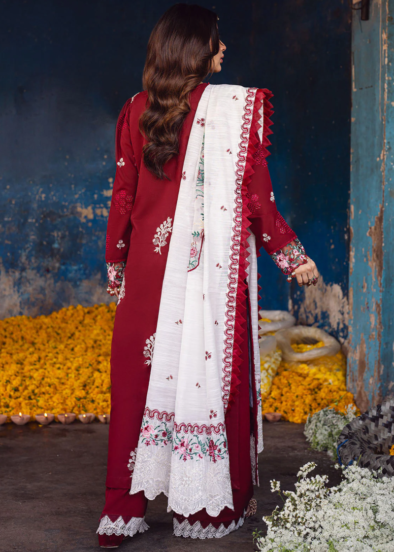 Sahane Sahakari Luxury Lawn | Maroon | Unstitched | Party wear | Cotton Net Dupatta | CT10001 Gulaab