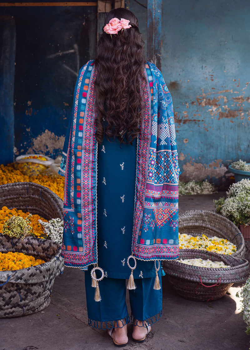 Sahane Sahakari Luxury Lawn | Dark Blue | Unstitched | Party wear | Cotton Net Dupatta | CT10005 Gulzaar