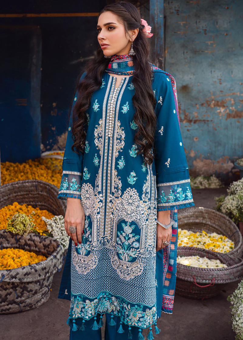 Sahane Sahakari Luxury Lawn | Dark Blue | Unstitched | Party wear | Cotton Net Dupatta | CT10005 Gulzaar