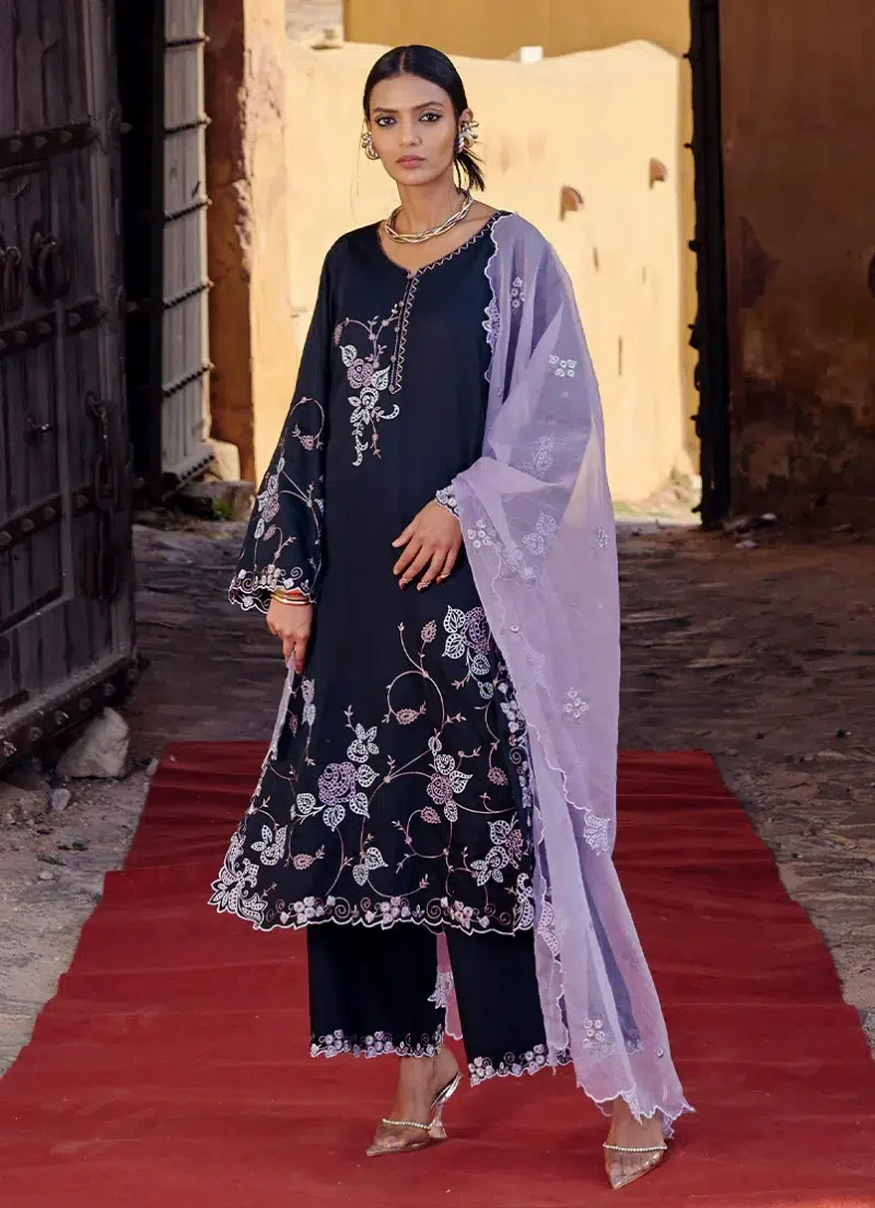 Image | Eid Collection ‘25 | Luxury Embroidered Suit | Black | Stitched | 3 pc set.