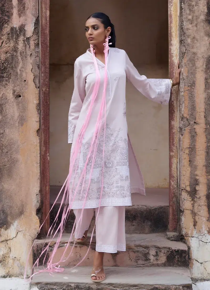 Image | Eid Collection ‘25 | Embroidered Co-ord Set | Powder Pink | Stitched.