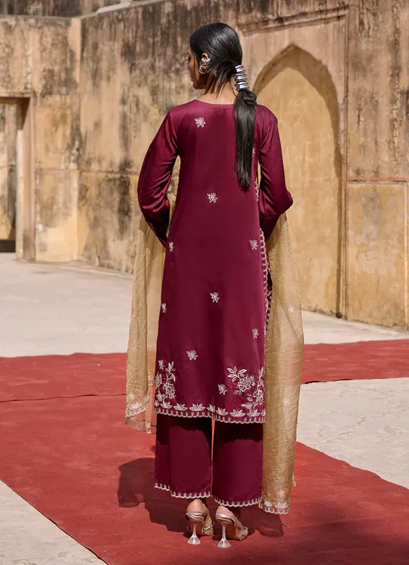 Image | Eid Collection ‘25 | Luxury Embroidered Suit | Maroon | Stitched | 3 pc set.
