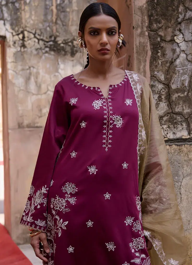 Image | Eid Collection ‘25 | Luxury Embroidered Suit | Maroon | Stitched | 3 pc set.