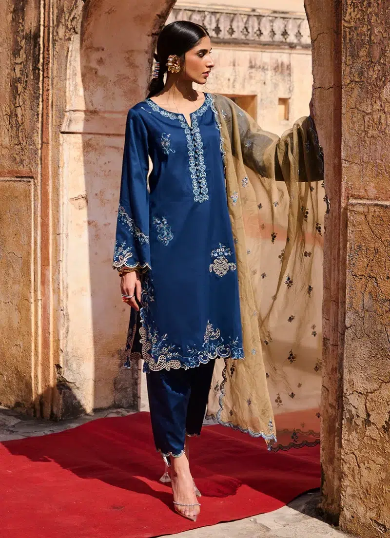 Image | Eid Collection ‘25 | Luxury Embroidered Suit | Blue | Stitched | 3 pc set.