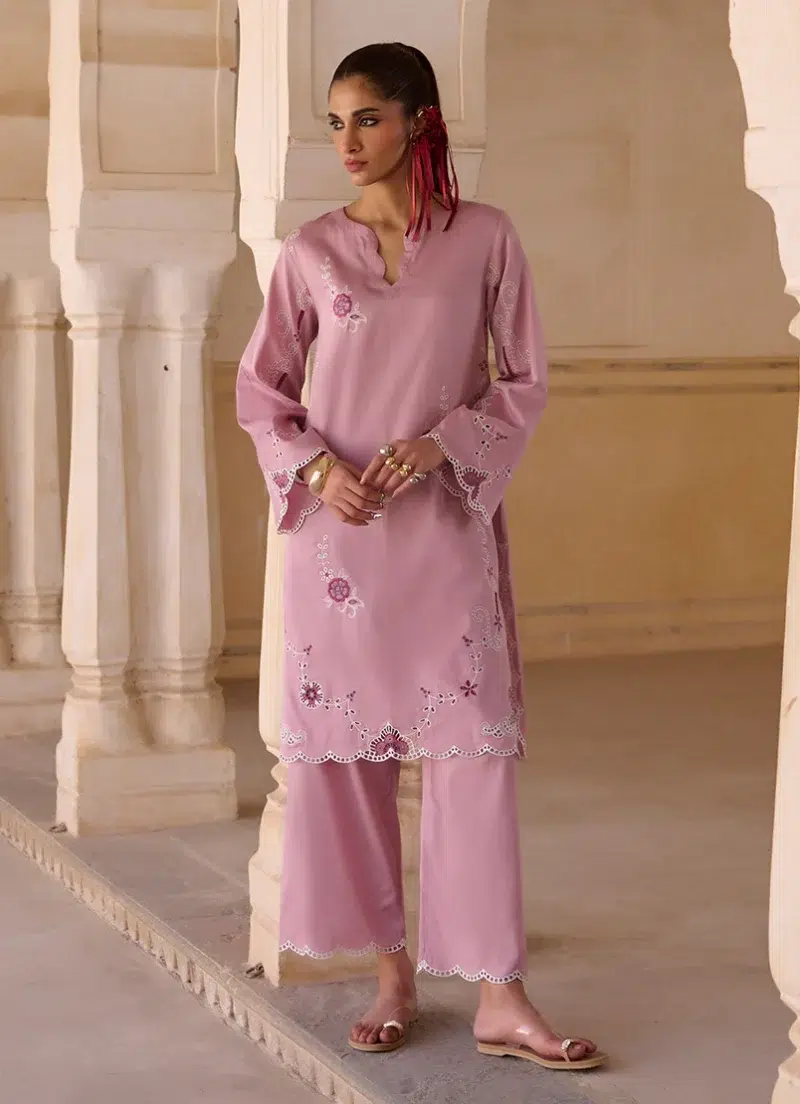Image | Eid Collection ‘25 | Embroidered Co-ord Set | Dusky Mauve | Stitched.