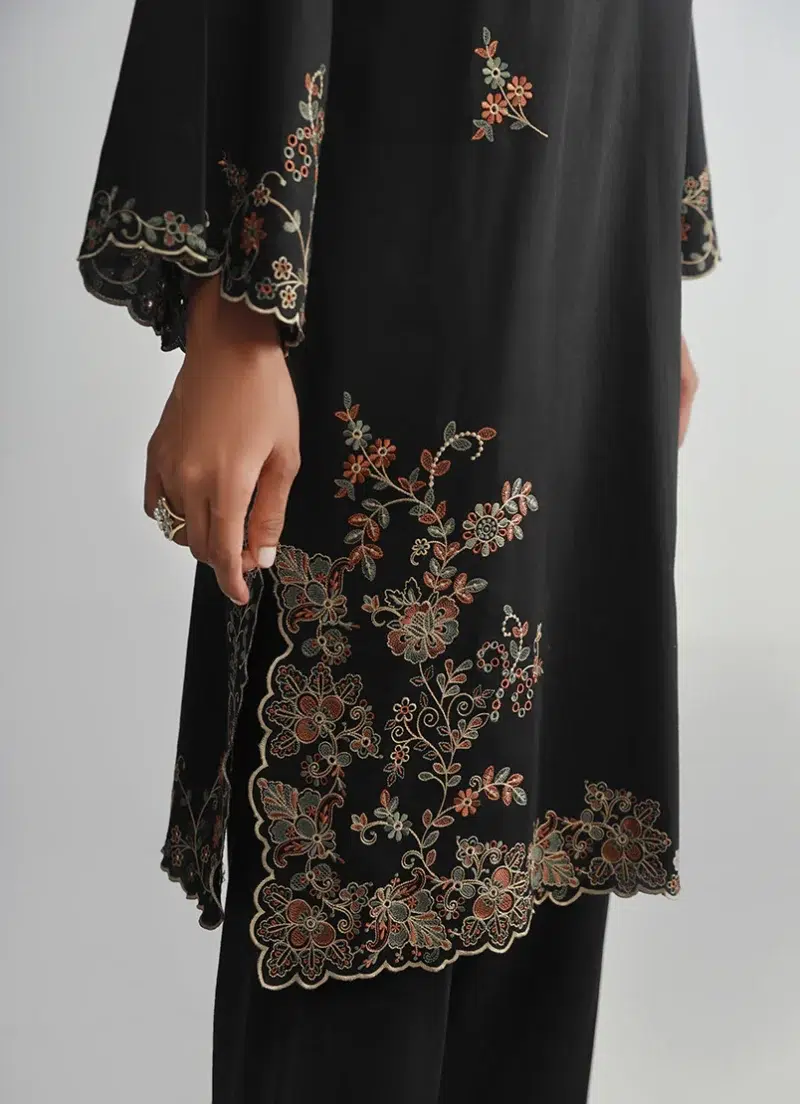 Image | Legends of Fall'24 | Cotton Satin | Black | Embroidered Co-ord Set | 2 pc.
