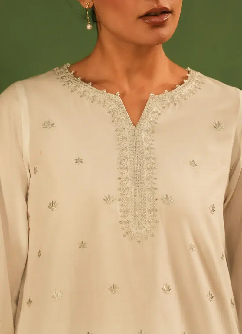 Image | Spring Pret '25 | Pure Cotton | Off White | Embroidered Kurta | 1 pc.