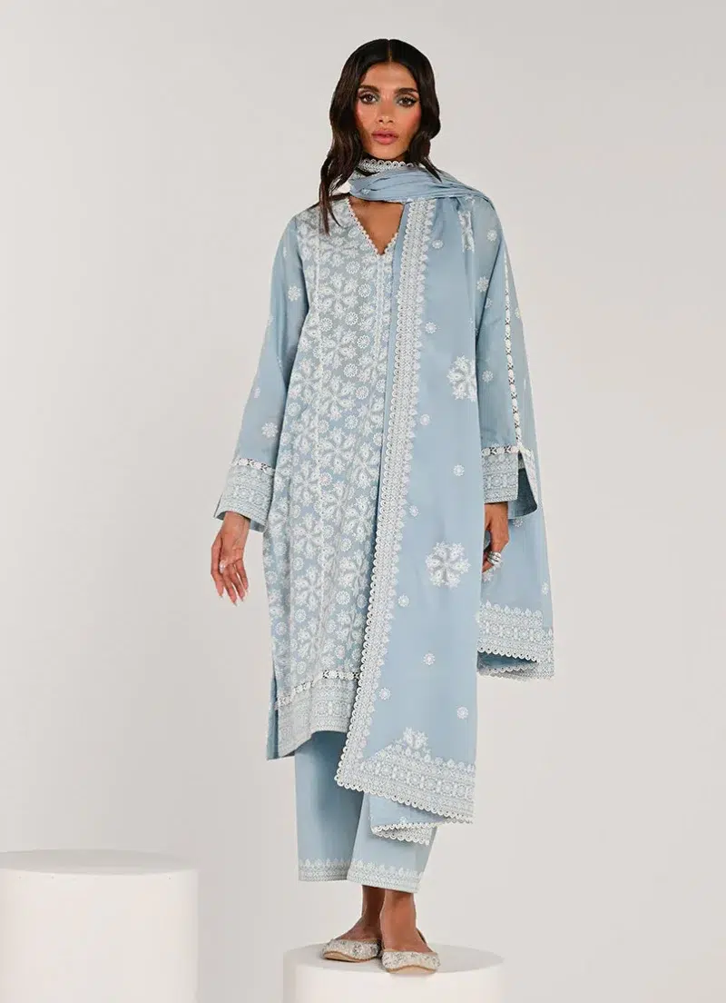 Image | Spring Pret '25 | Cotton | Light Blue | Embroidered Suit | 3 pc.