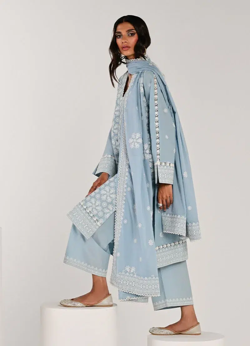 Image | Spring Pret '25 | Cotton | Light Blue | Embroidered Suit | 3 pc.