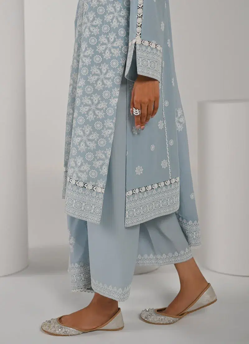 Image | Spring Pret '25 | Cotton | Light Blue | Embroidered Suit | 3 pc.