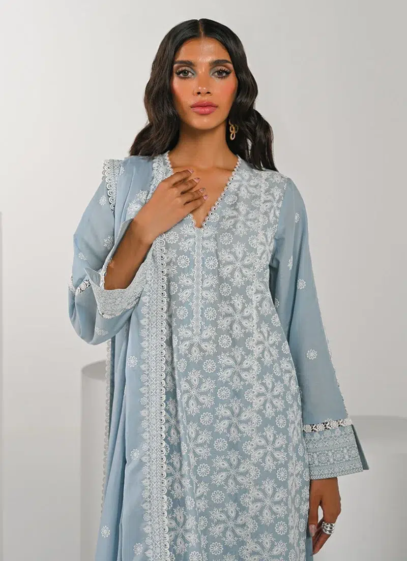 Image | Spring Pret '25 | Cotton | Light Blue | Embroidered Suit | 3 pc.