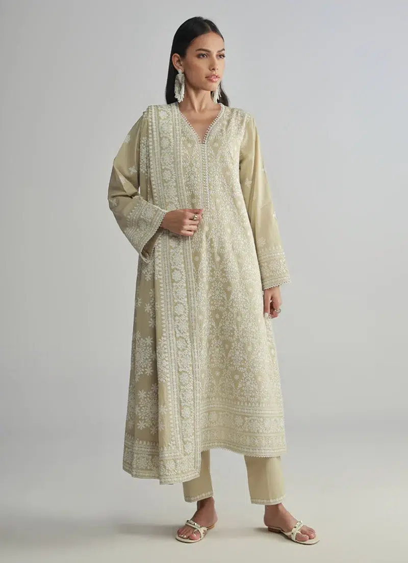 Image | Spring Pret '25 | Pure Cotton | Beige | Embroidered Suit | 3 pc.