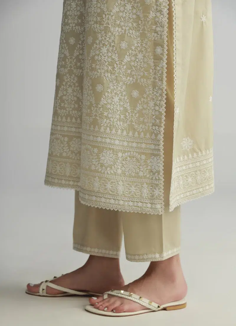 Image | Spring Pret '25 | Pure Cotton | Beige | Embroidered Suit | 3 pc.