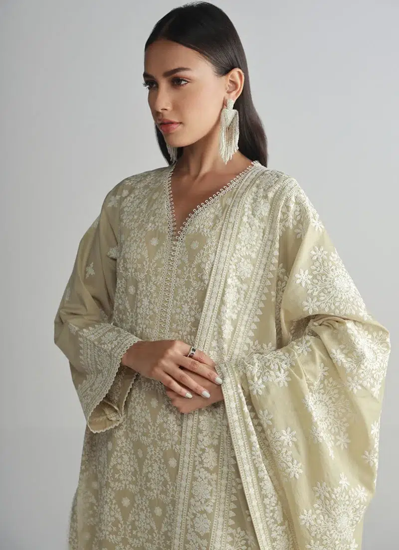 Image | Spring Pret '25 | Pure Cotton | Beige | Embroidered Suit | 3 pc.