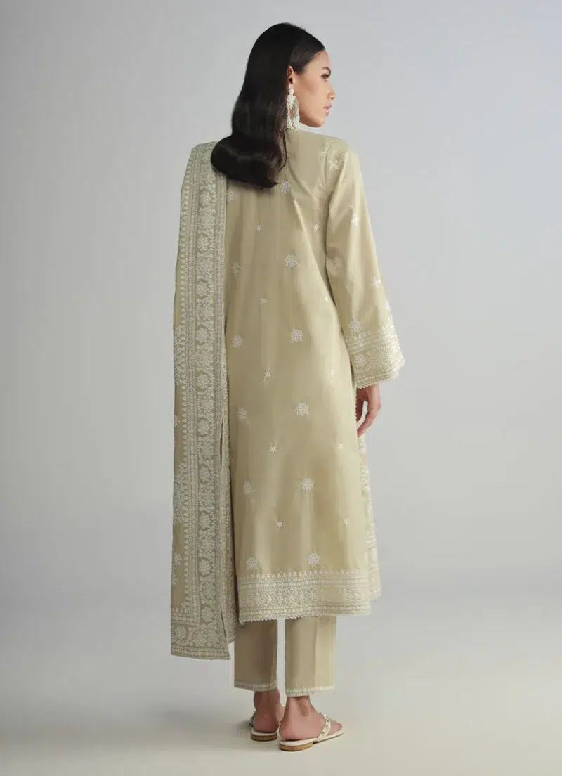 Image | Spring Pret '25 | Pure Cotton | Beige | Embroidered Suit | 3 pc.
