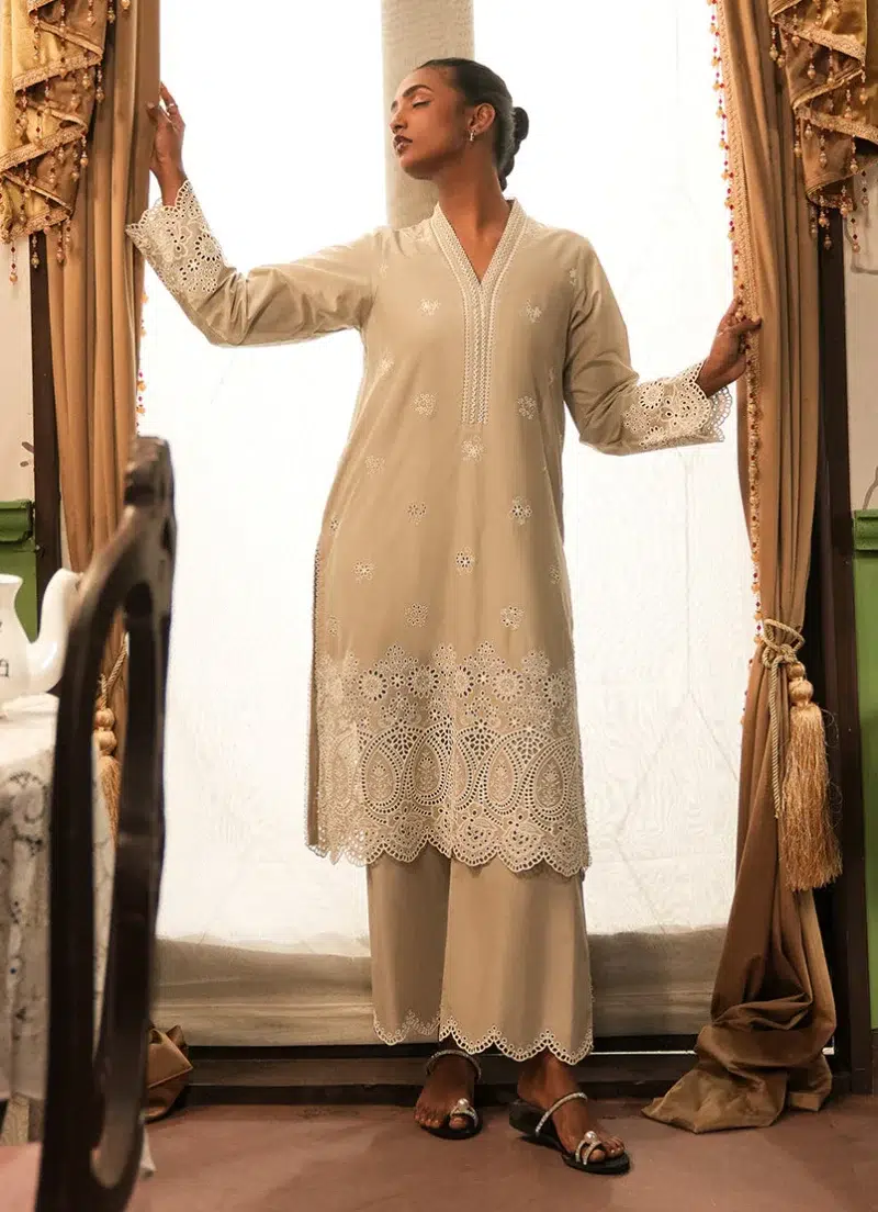 Image | Spring The Tea Collection | Stone Grey | Cotton | Stitched | Embroidered Co-ord Set | 2 Pc.