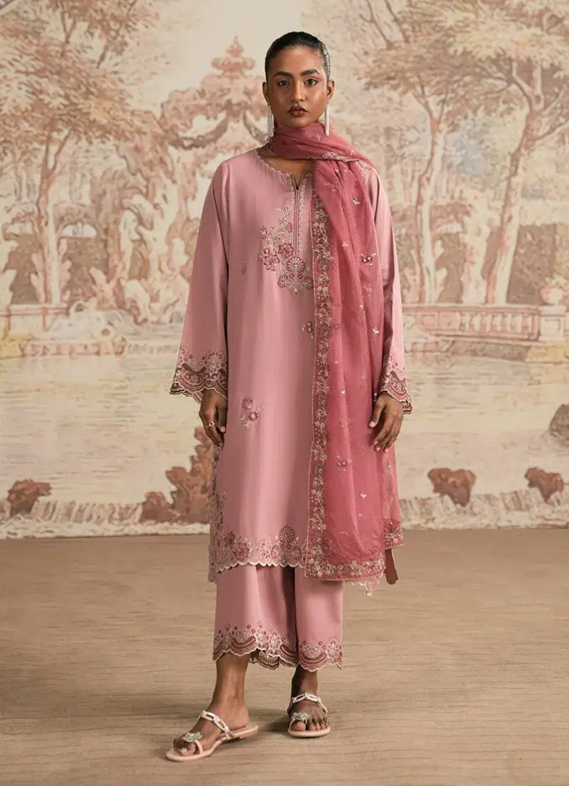 Image | Spring The Tea Collection | Light Mauve | Cotton Satin | Stitched | Luxury Embroidered suit | 3 pc.