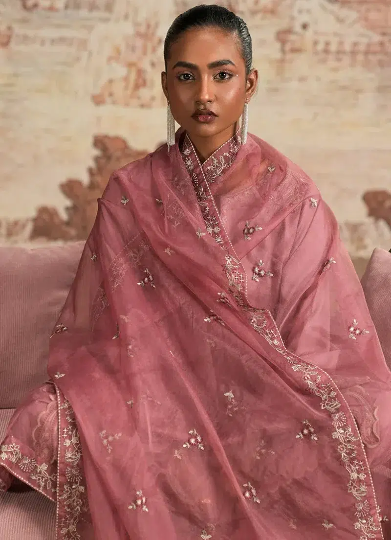 Image | Spring The Tea Collection | Light Mauve | Cotton Satin | Stitched | Luxury Embroidered suit | 3 pc.