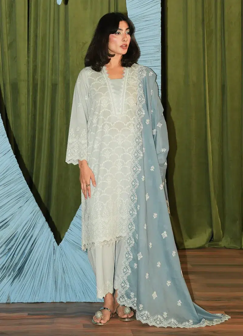 Image | Spring The Tea Collection | Light Blue | Cotton | Stitched | 3 Piece Embroidered Suit.