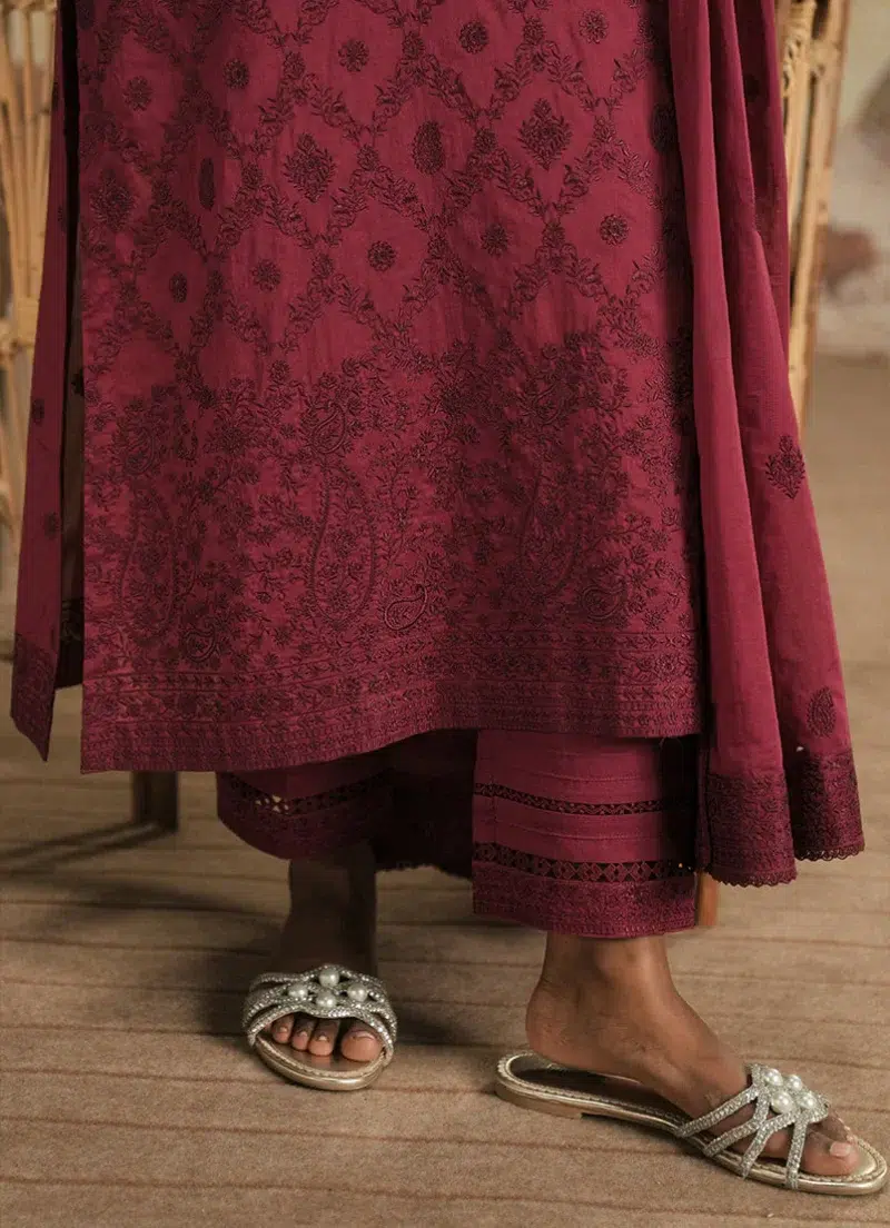 Image | Spring The Tea Collection | Red | Cotton | Stitched | 3 Piece Embroidered Suit.