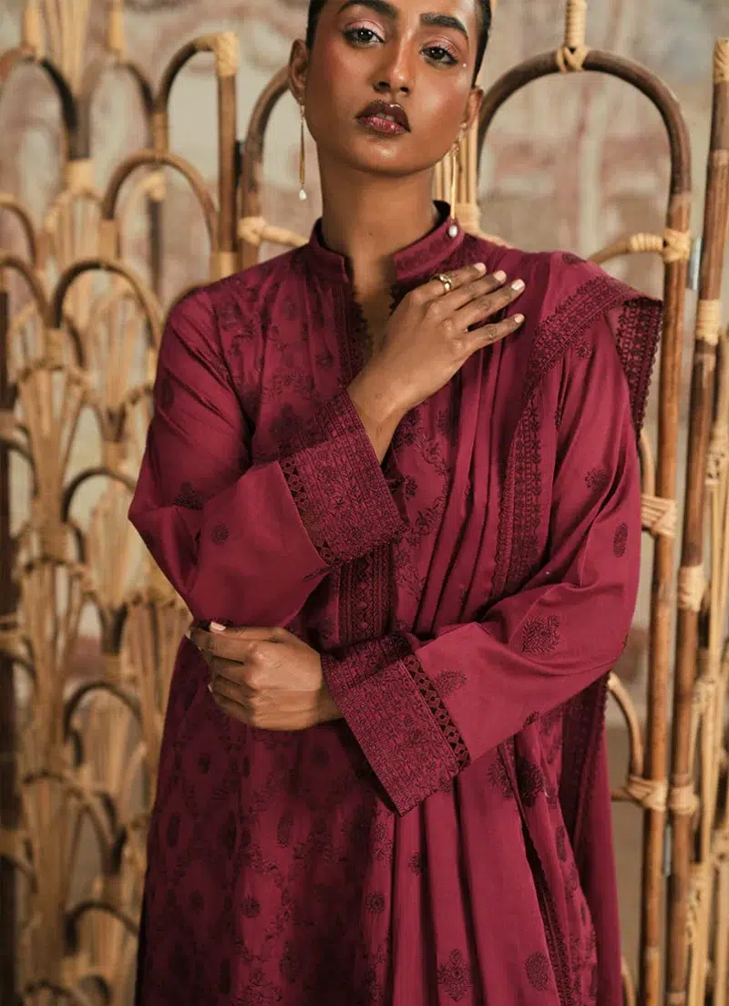 Image | Spring The Tea Collection | Red | Cotton | Stitched | 3 Piece Embroidered Suit.