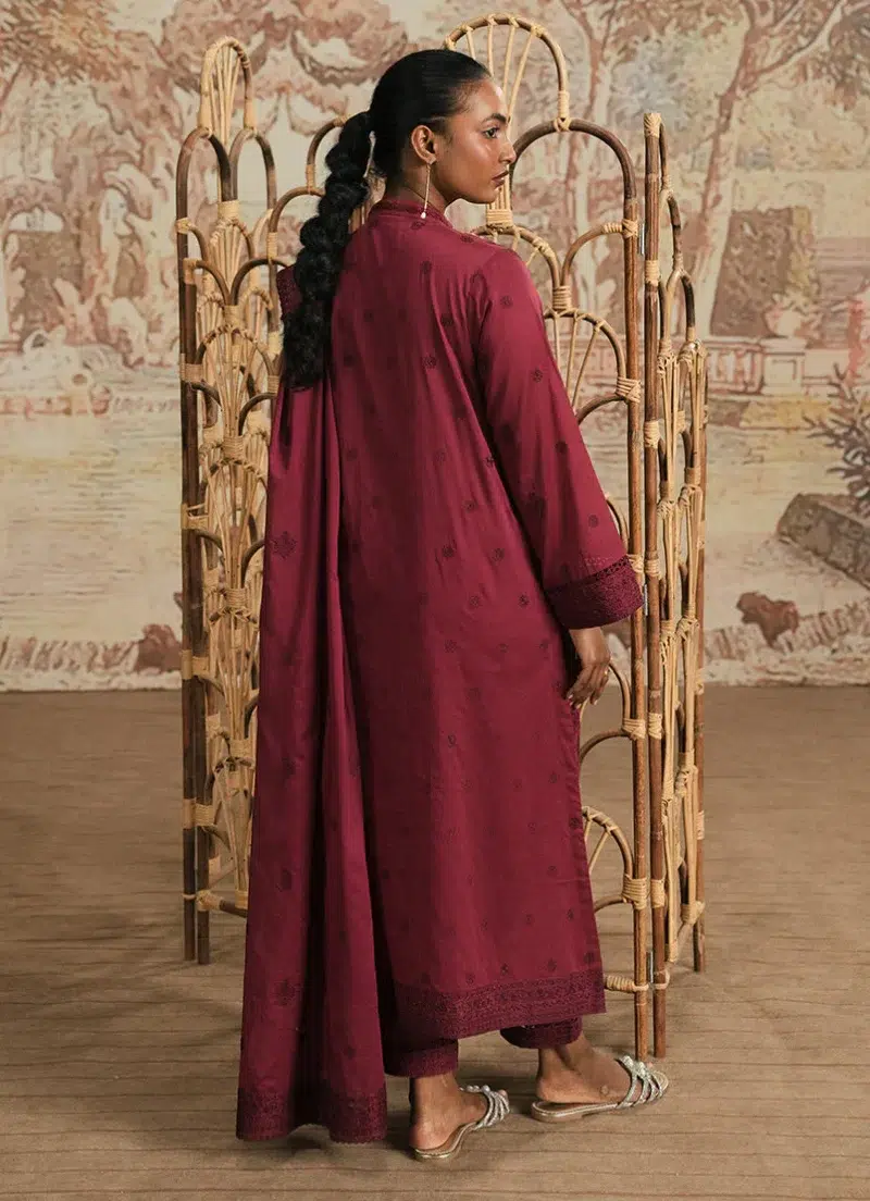 Image | Spring The Tea Collection | Red | Cotton | Stitched | 3 Piece Embroidered Suit.