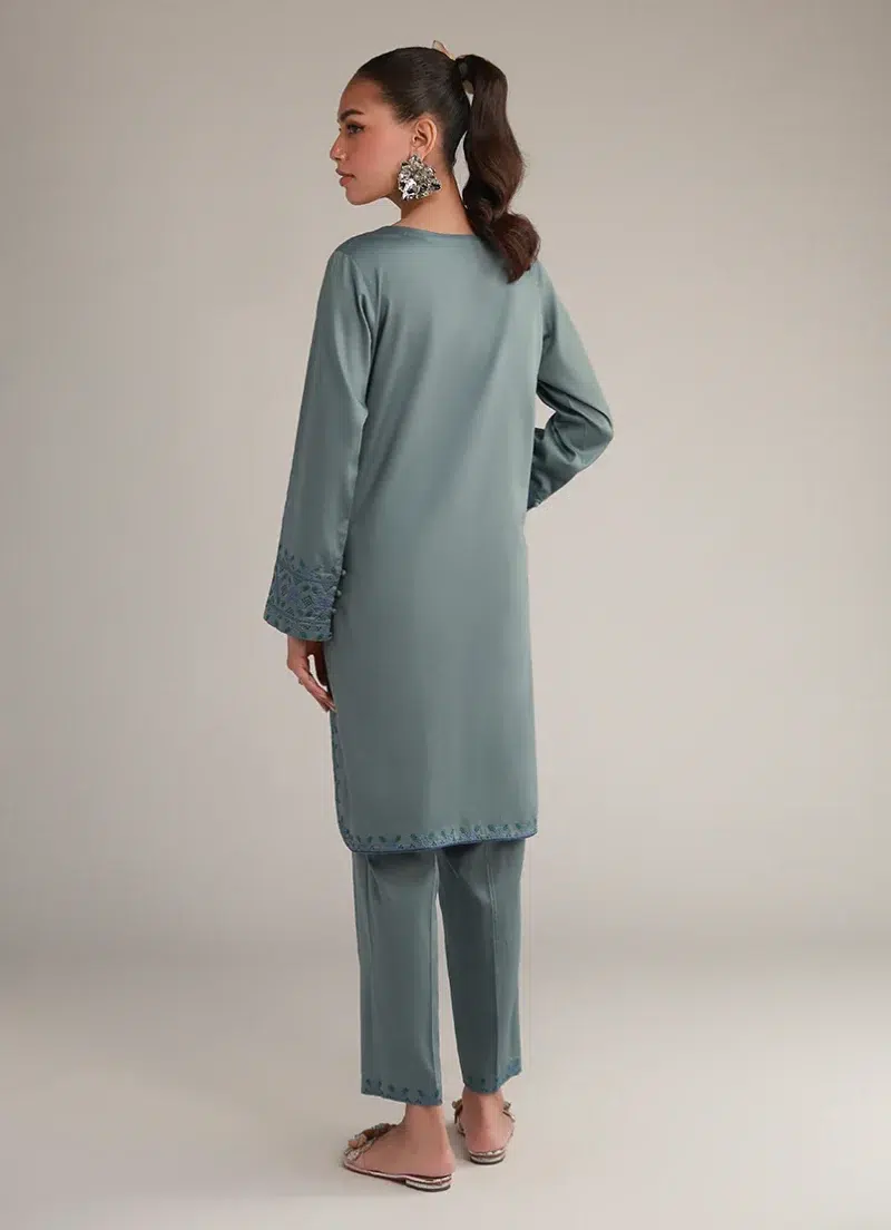 Image | Winter Pret '25 | Cotton Satin | Teal | Embroidered Co-Ord Set | 2 pc.