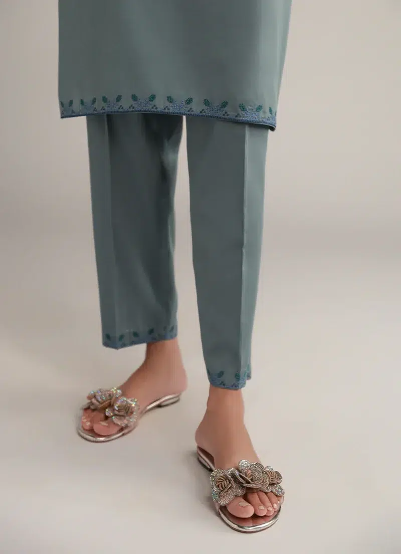 Image | Winter Pret '25 | Cotton Satin | Teal | Embroidered Co-Ord Set | 2 pc.