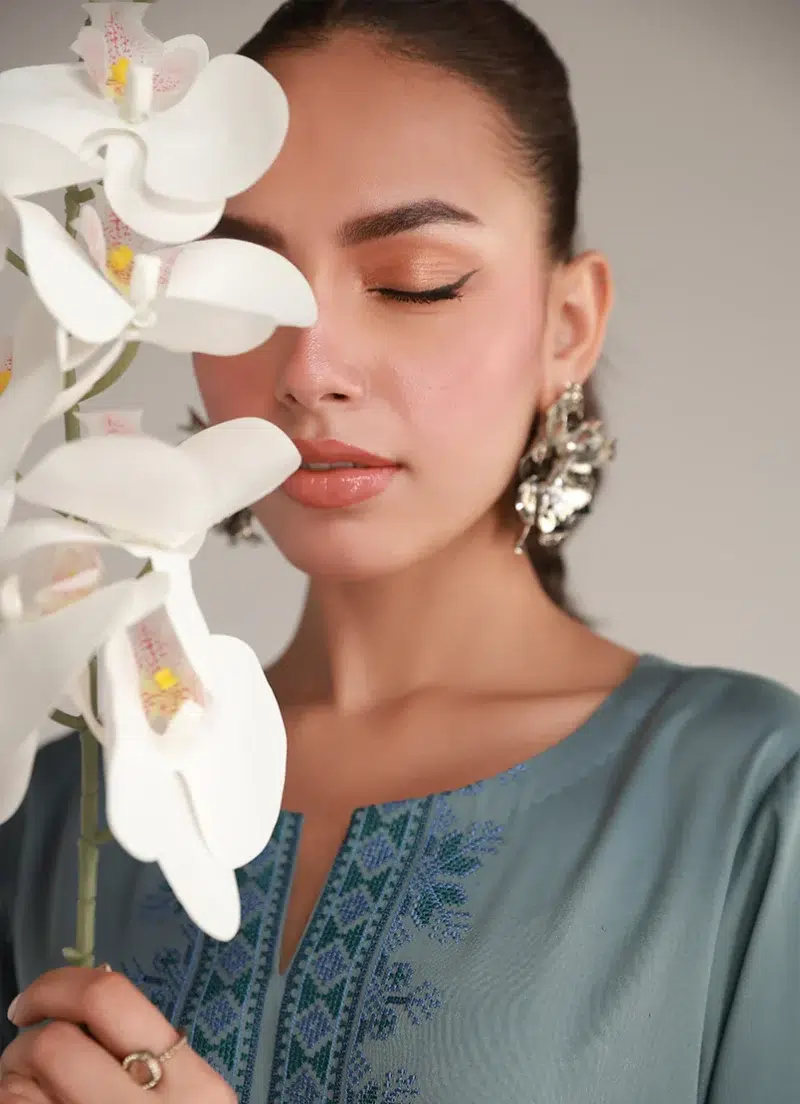 Image | Winter Pret '25 | Cotton Satin | Teal | Embroidered Co-Ord Set | 2 pc.