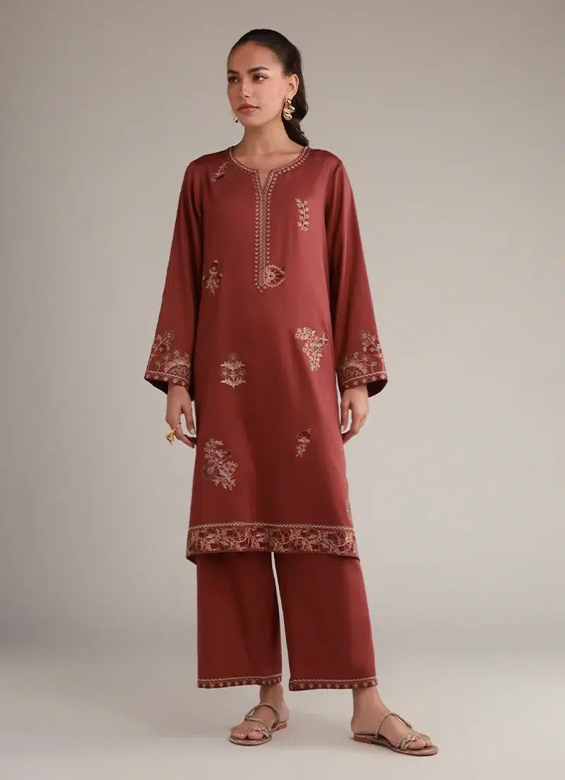 Image | Winter Pret '25 | Cotton Satin | Teal | Embroidered Co-Ord Set | 2 pc.