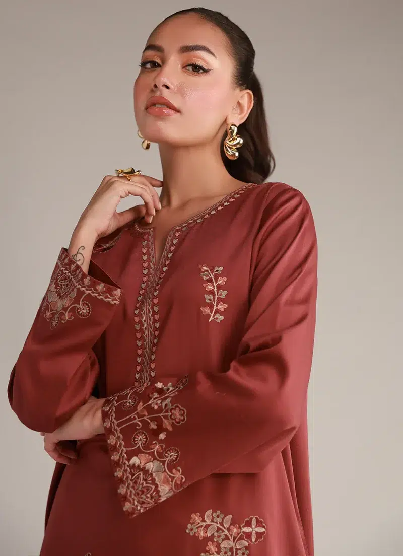 Image | Winter Pret '25 | Cotton Satin | Teal | Embroidered Co-Ord Set | 2 pc.