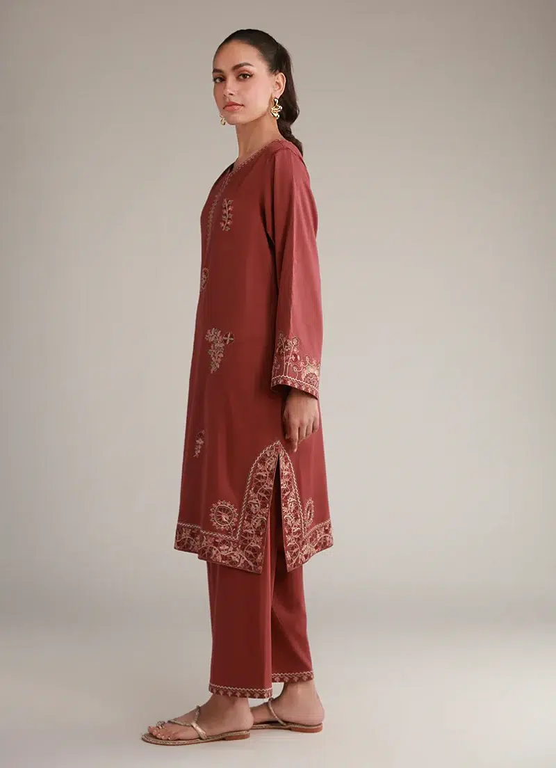 Image | Winter Pret '25 | Cotton Satin | Teal | Embroidered Co-Ord Set | 2 pc.